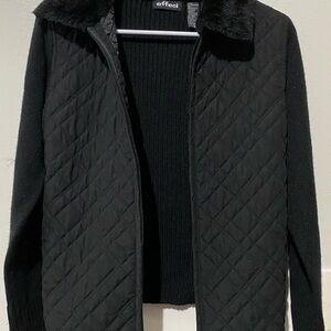 Women’s EFFECI Creations Jacket Sweater Full zip Black with pockets Size Medium
